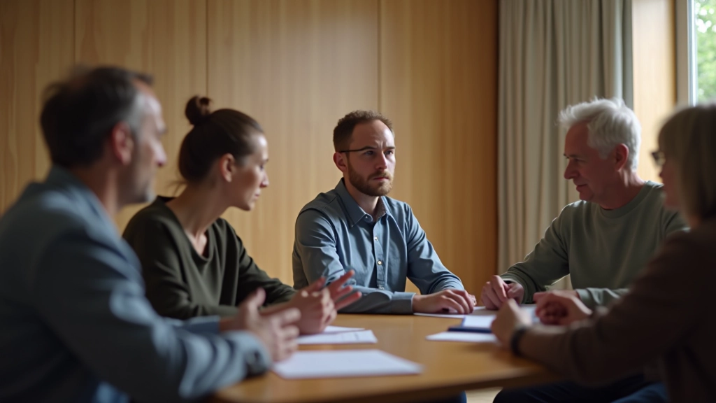 Skupina lidí různých věků sedí v místnosti a diskutují o sociálních programech